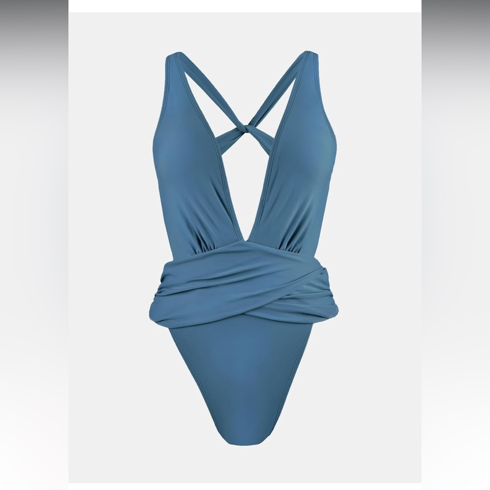 Cupshe One Piece Swimsuit, Cut Out Cross Back Tie, Deep V Neck Ruched High Cut